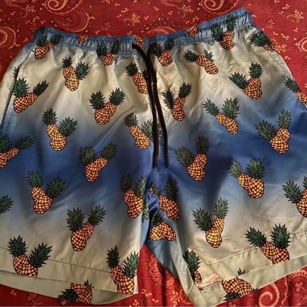 WXYZ Size Medium Drawstring Pineapple Print Men's Swim Trunks 30x6 POCKETS